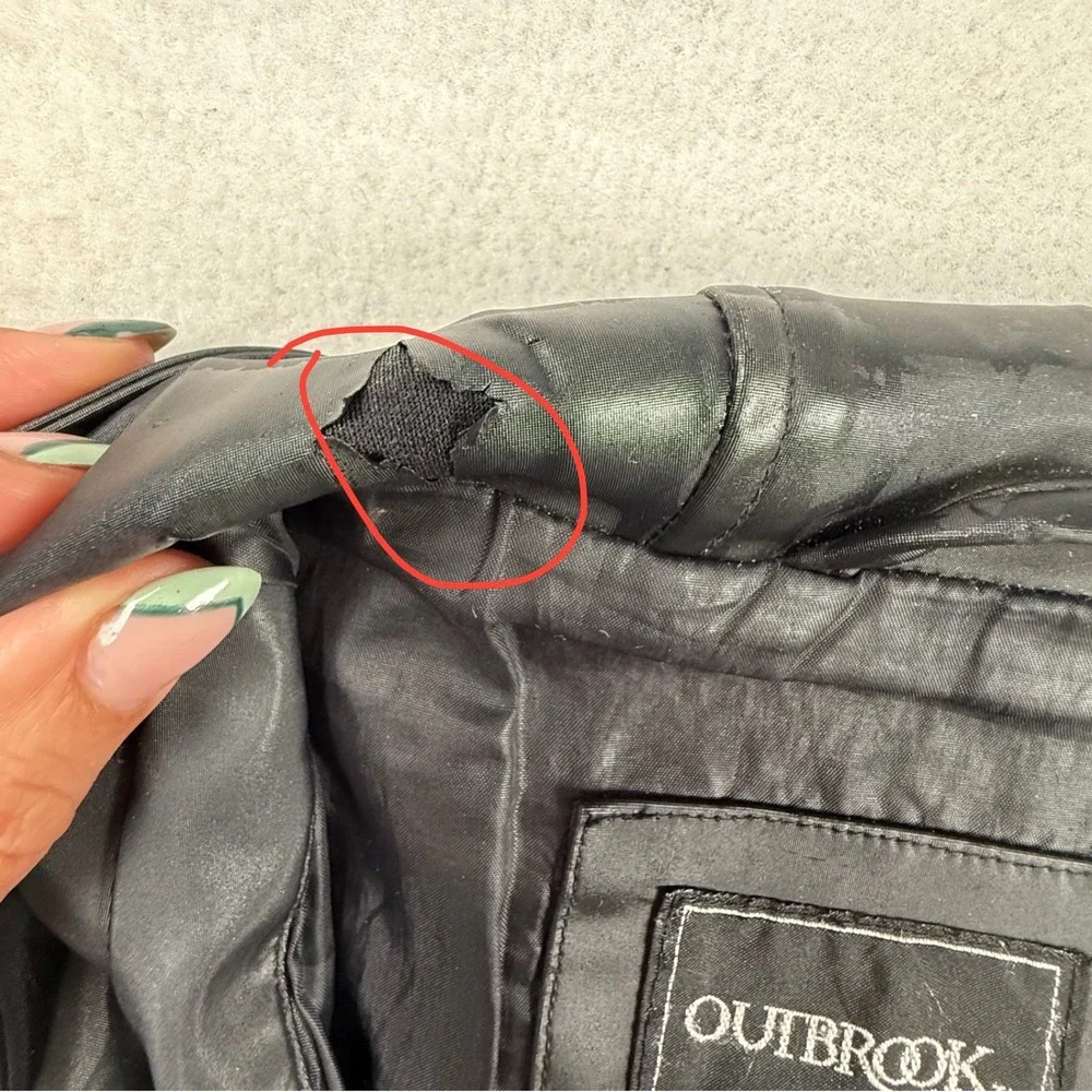 Outbrook Womens Black Hooded Rain Jacket Full Zip Windbreaker L 12/14 gorpcore